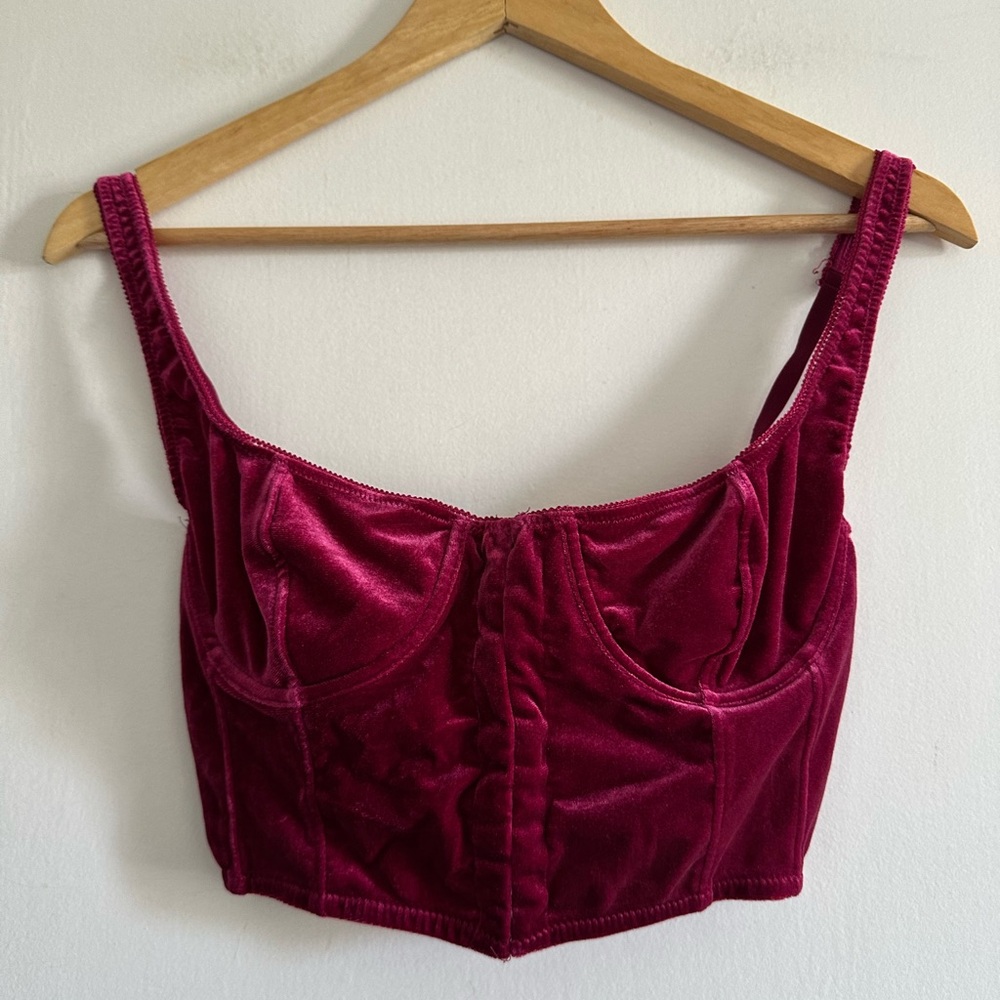 Urban Outfitters Out From Under Maroon Velvet Cropped Corset Tank size Medium - Picture 4 of 7